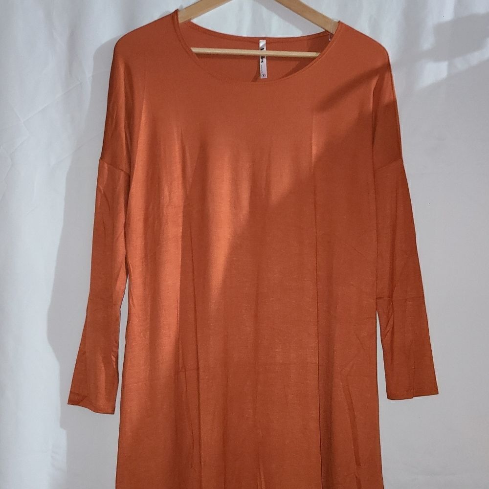 Azules Rust Orange Long Sleeve Tunic Dress Shirt Size S